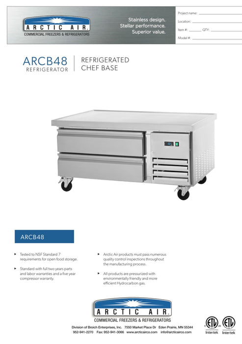 Arctic Air ARCB48 50" Two Drawer Refrigerated Chef Base