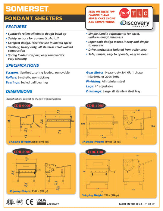 CDR-300F Fondant Sheeter