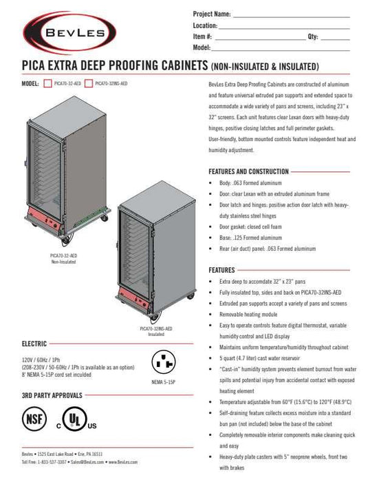 Bevles Extra Deep Proof-Box Model: PICA70-32INS-AED-4R2 (230V) Right Hinged 2 Door Proofing Cabinet (Insulated)