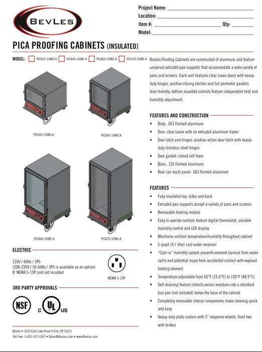 Bevles Model: PICA70-32INS-A-1R1 (Insulated) 115V Single Door Right Hand Hinge Proofing Cabinet