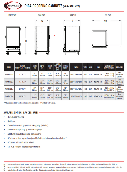 Bevles Proof-box Model: PICA70-32-A- 4L2 Left Hinged (208-230V 1 phase) 2 Door Proofing Cabinet-  (Non Insulated)