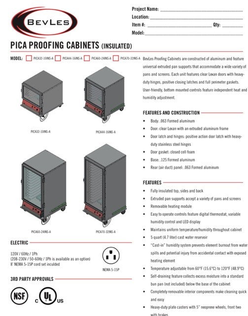 Bevles Proof-box Model: PICA70-32-A- 4L2 Left Hinged (208-230V 1 phase) 2 Door Proofing Cabinet-  (Non Insulated)