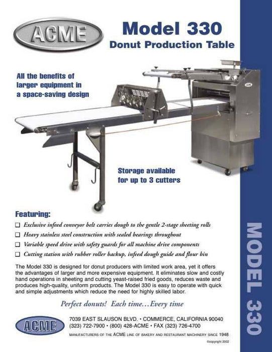 ACME 330 Standard Donut Production Sheeter (120V) Left To Right Production