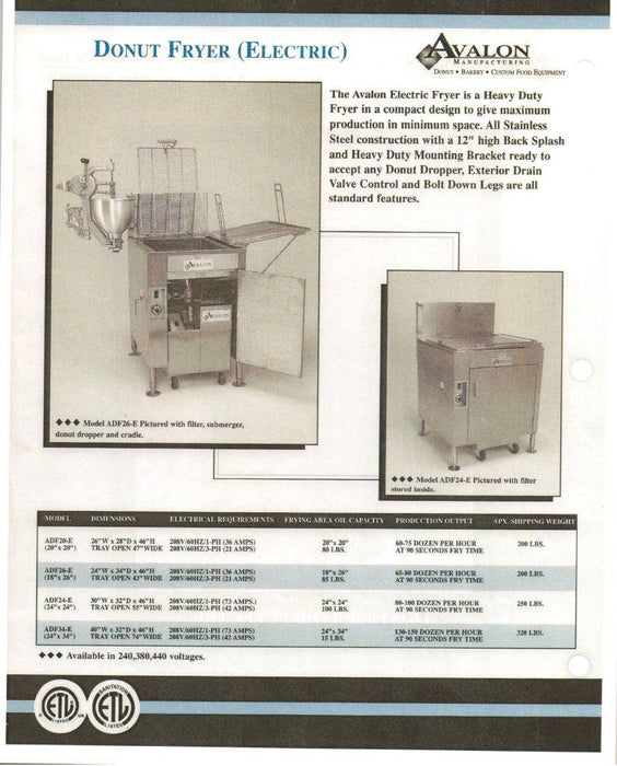 Avalon (ADF24-E) 24" X 24" Donut Fryer, Electric (1 phase), Left Side Drain Board with Submerge Screen (ASUB24-E)