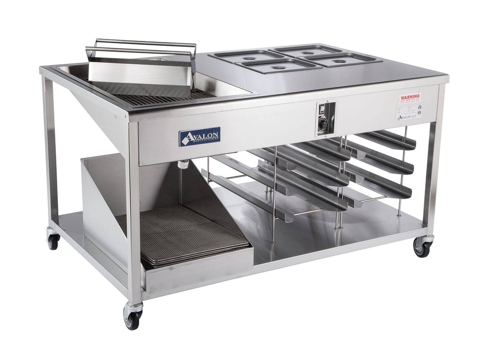 Avalon (HI24G24) "24 x24" Heated Icing with a 24" x 24" Glazer (Not Heated), built into a Stainless Prep Table with Pan slides and Screen Drain