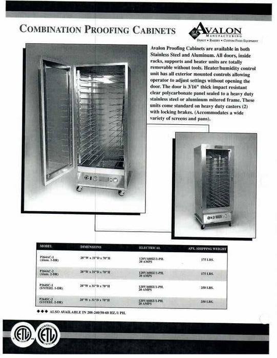 Avalon (P264SC-2) Stainless Steel Proofing Cabinet, 120 V/ 1 Phase Double Door Left Side Hinge