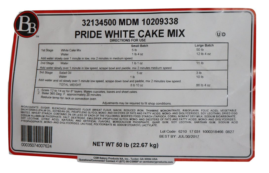 Best Brands Pride, White Sheet Cake Mix- 50 pound bag