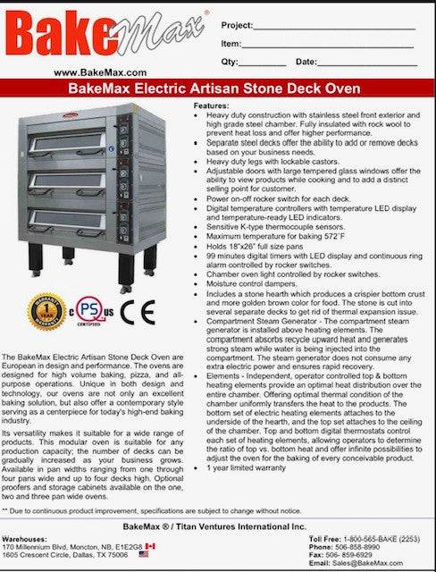 Bakemax Electric Artisan Stone Deck Ovens 1 Pan Wide, 1 to 4 decks