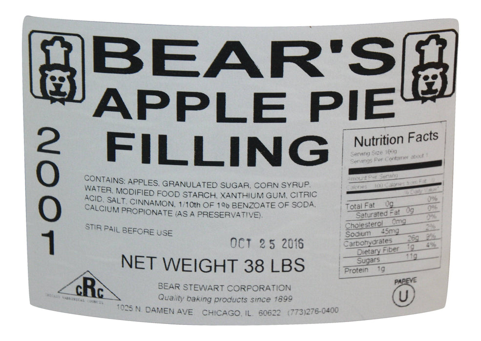 Bear Stewart Premium Apple Turnover Filling- 38 pound pail