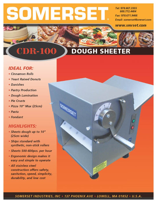 CDR- 100 Dough Sheeter / Single Pass- 10" Rollers