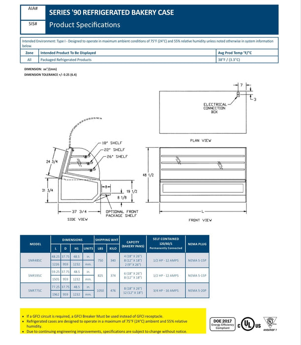 Black Exterior Color Federal SNR59SC SERIES '90 Refrigerated Bakery Case 59" x 37.75" x 48"