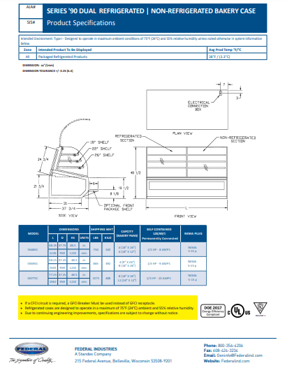 Federal SN483SC Dual Refrigerated/Non Refrigerated Bakery Case 48" x 37.75 x 48"