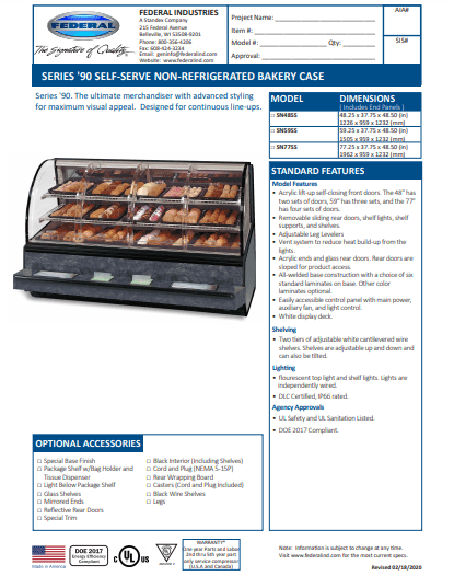 Non Refrigerated Self-Serve Display Federal SN48SS 59" x 37.75" x 48"