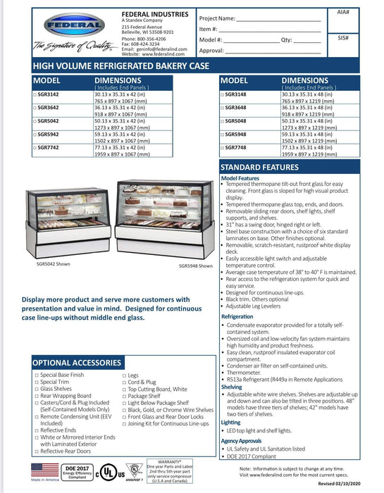 Black Exterior Color SGR3642 Refrigerated High Volume Series Display Case 36" x 35.31" x 42"