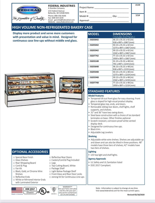 Black Exterior Federal SGD7748 Dry High Volume Series Display Case 77" x 35.31" x 48"