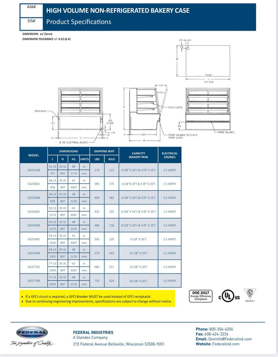 Federal SGD5942 Dry High Volume Series Display Case 59" x 35.31" x 42"