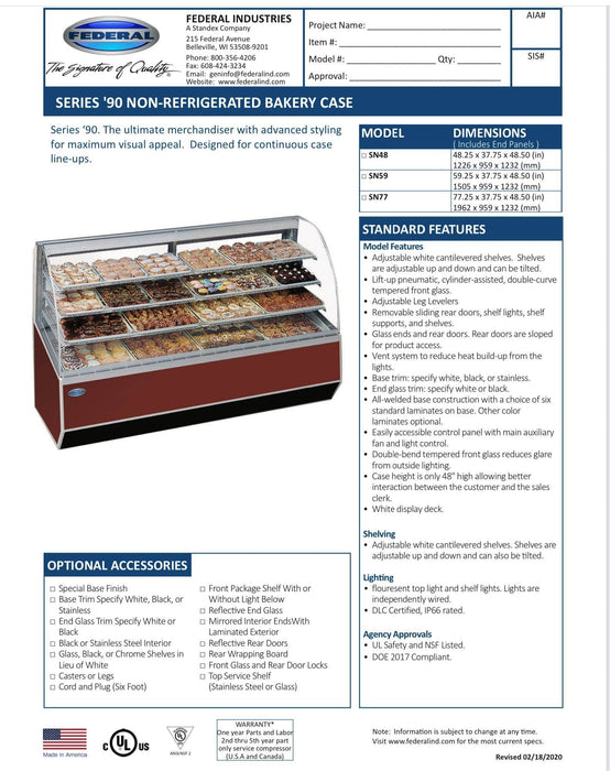 Montana Walnut External Color SN-48 Non-Refrigerated Dry Case 48" x 37.75" x 48"