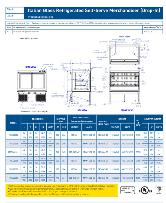 Federal Industries (ITRSS6026)-Italian Series Self Serve Drop-In Refrigerated Open Air Display with Shelves 208-240V