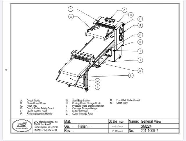 LVO SM224-6 Donut Production Table Sheeter Right To Left Production